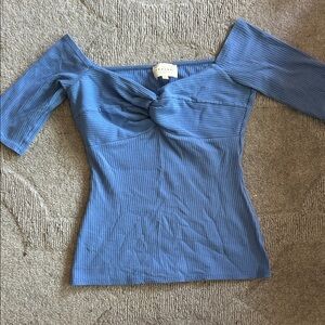 Sezane Caro Periwinkle Off-Shoulder Ribbed Top